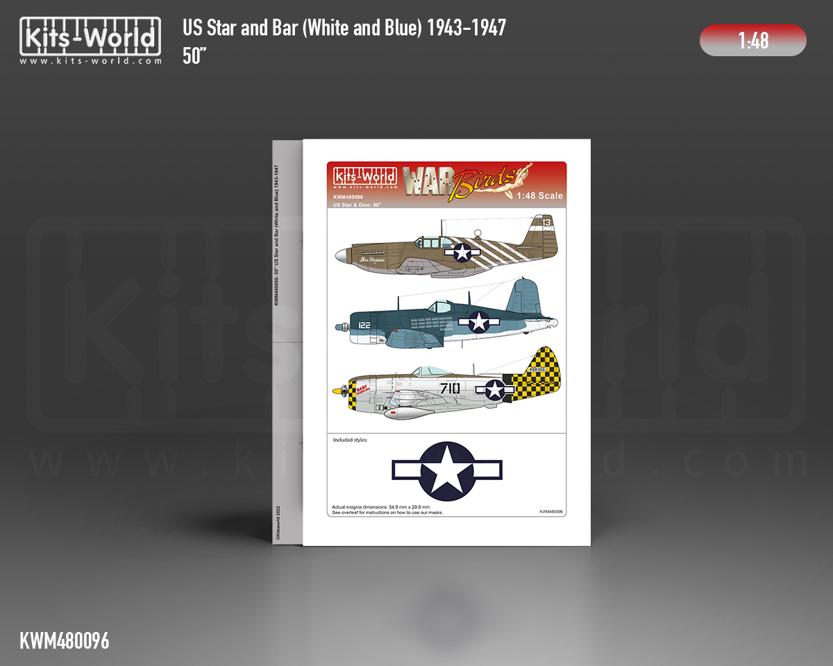 Kitsworld Kitsworld 1:48 scale USAAF Stars and Bars 50'inch 1943 - 1947 Kitsworld Stencil Paint Masks 1:48 scale USAAF Star and Bars~ 